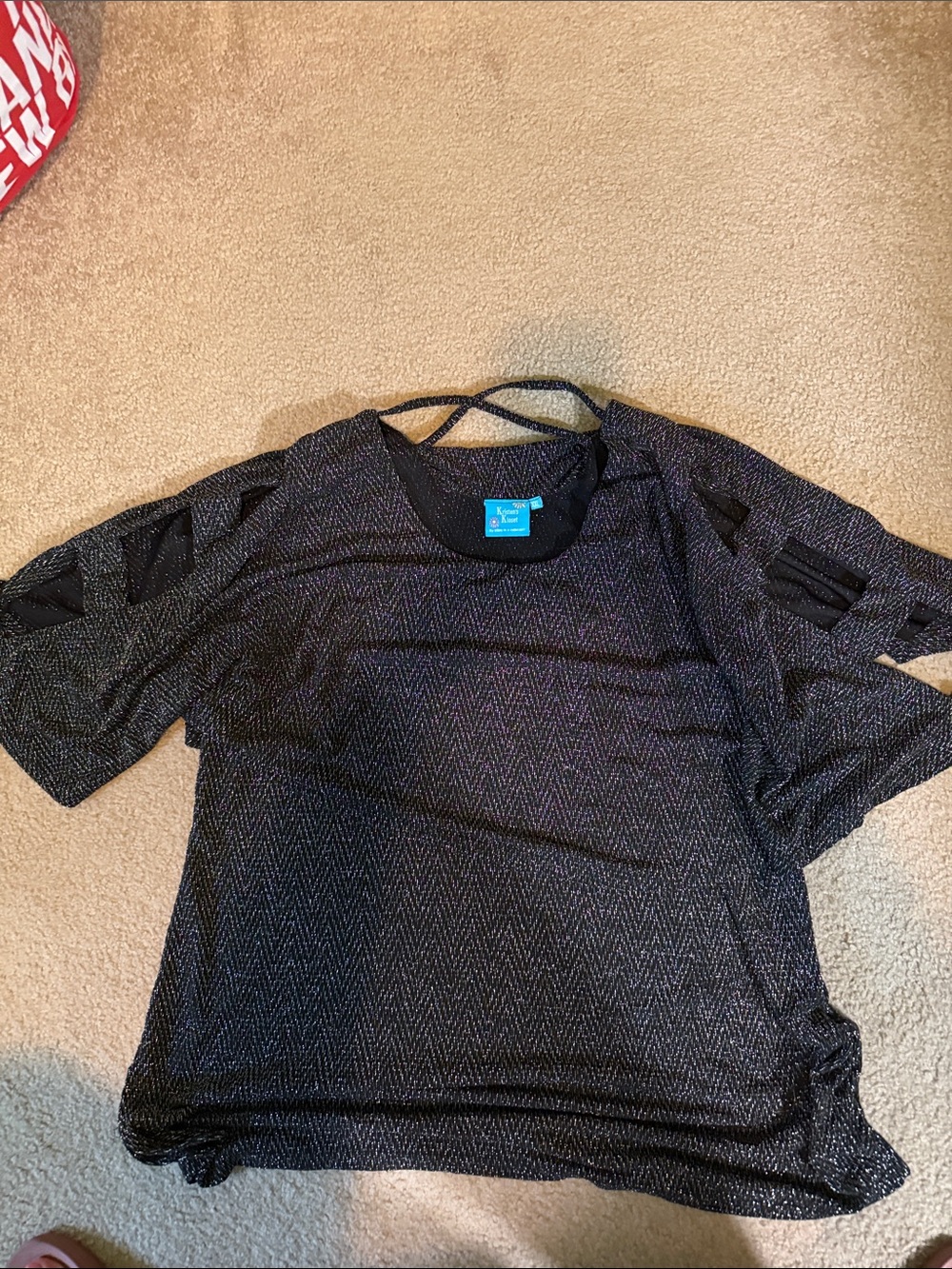 Blue Rain Black Short Sleeve Knit Top with Back Strap Detail